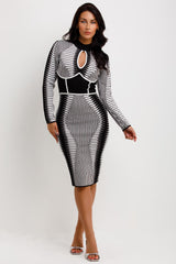 long sleeve knitted midi dress with cut out detail