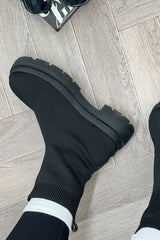 womens black sock boots with chunky sole