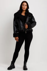 womens black aviator jacket zara uk
