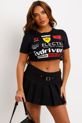 festival baby tee graphic crop top black