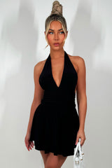 halter mini dress with open back holiday outfit