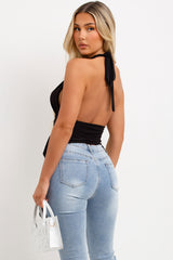 drape detail halter neck backless top