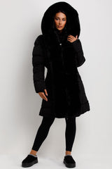 womens faux fur hood padded puffer coat 2023