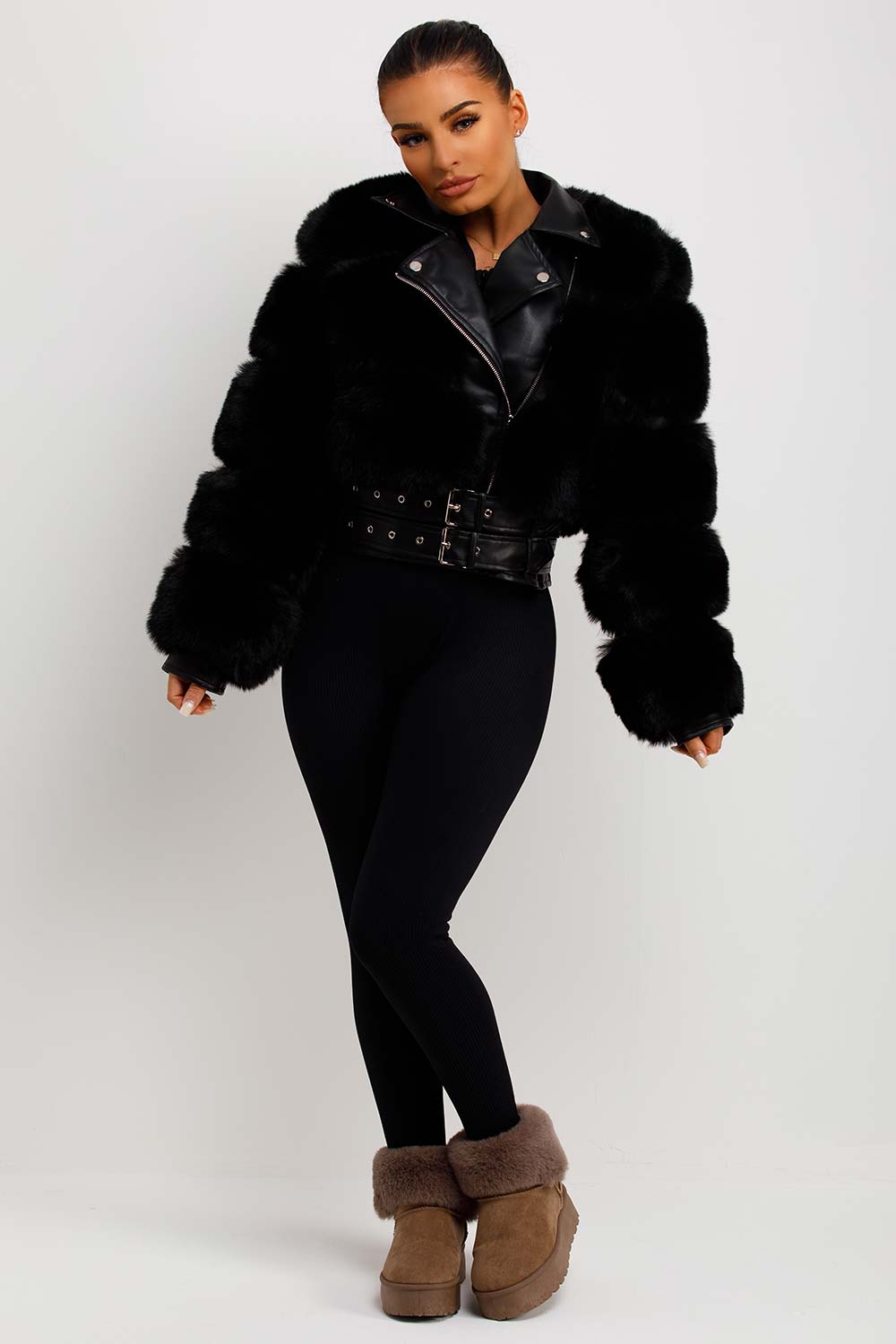 Black faux fur aviator jacket outlet womens