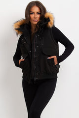 womens gilet with fur hood canada goose inspired sale