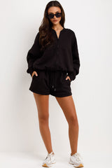 womens short tracksuit bomber jacket and shorts lounge set airport outfit