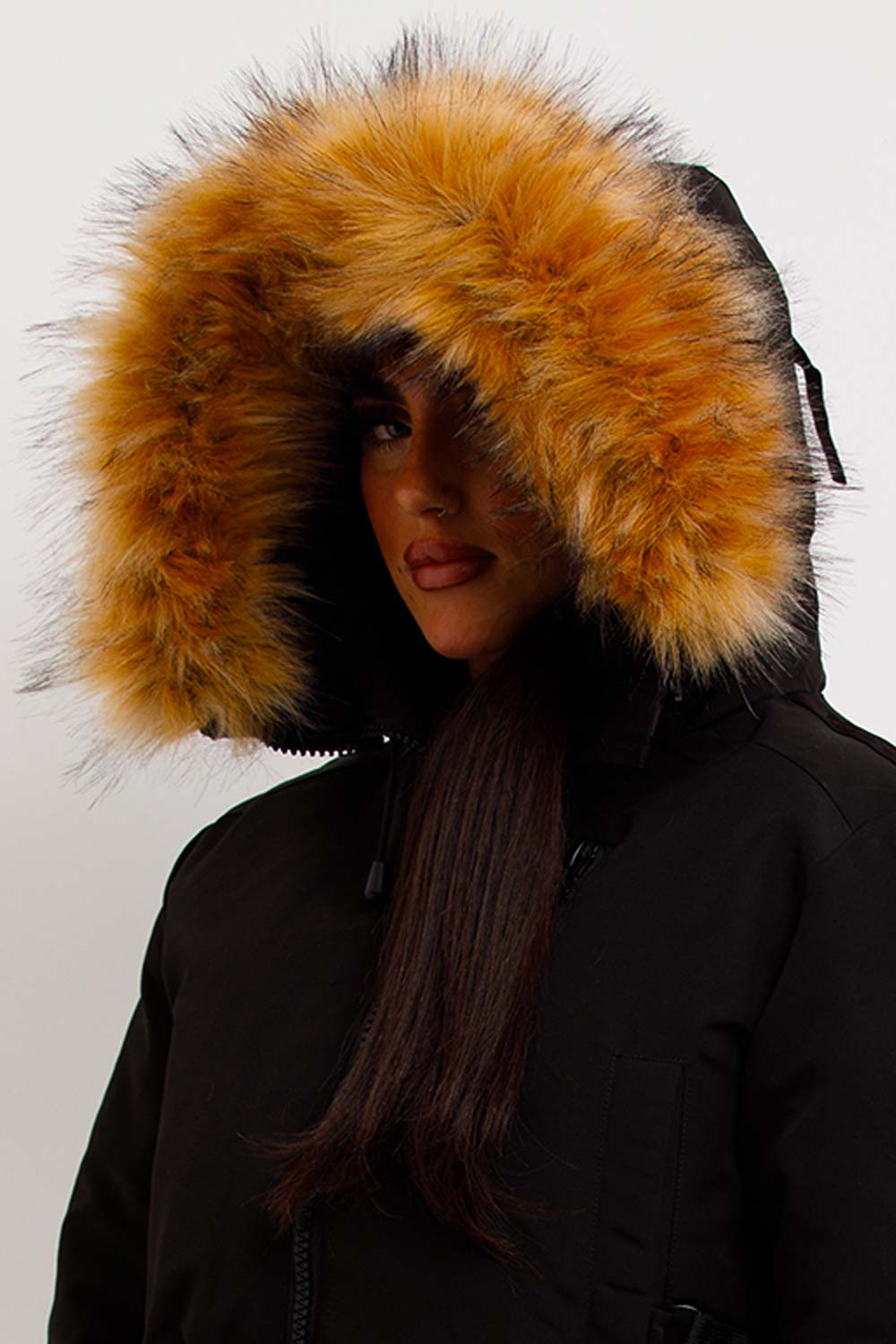 womens fur hood crop bomber jacket zavetti canada