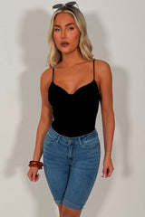 black cupped corset top with adjustable cami straps styledup
