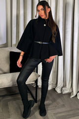 womens cape with belt black styledup