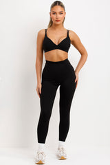 womens zip up jacket bralette and leggings three piece set