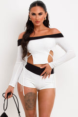 contrast bandeau top and shorts two piece set with fold over detail festival outfit