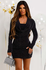 cowl neck long sleeve christams party dress