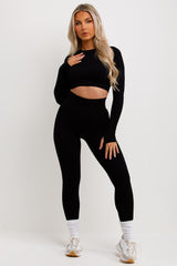 womens rib tracksuit high waist leggings and top two piece co ord gymwear