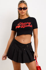 baby tee with chreey bomb slogan crop top black