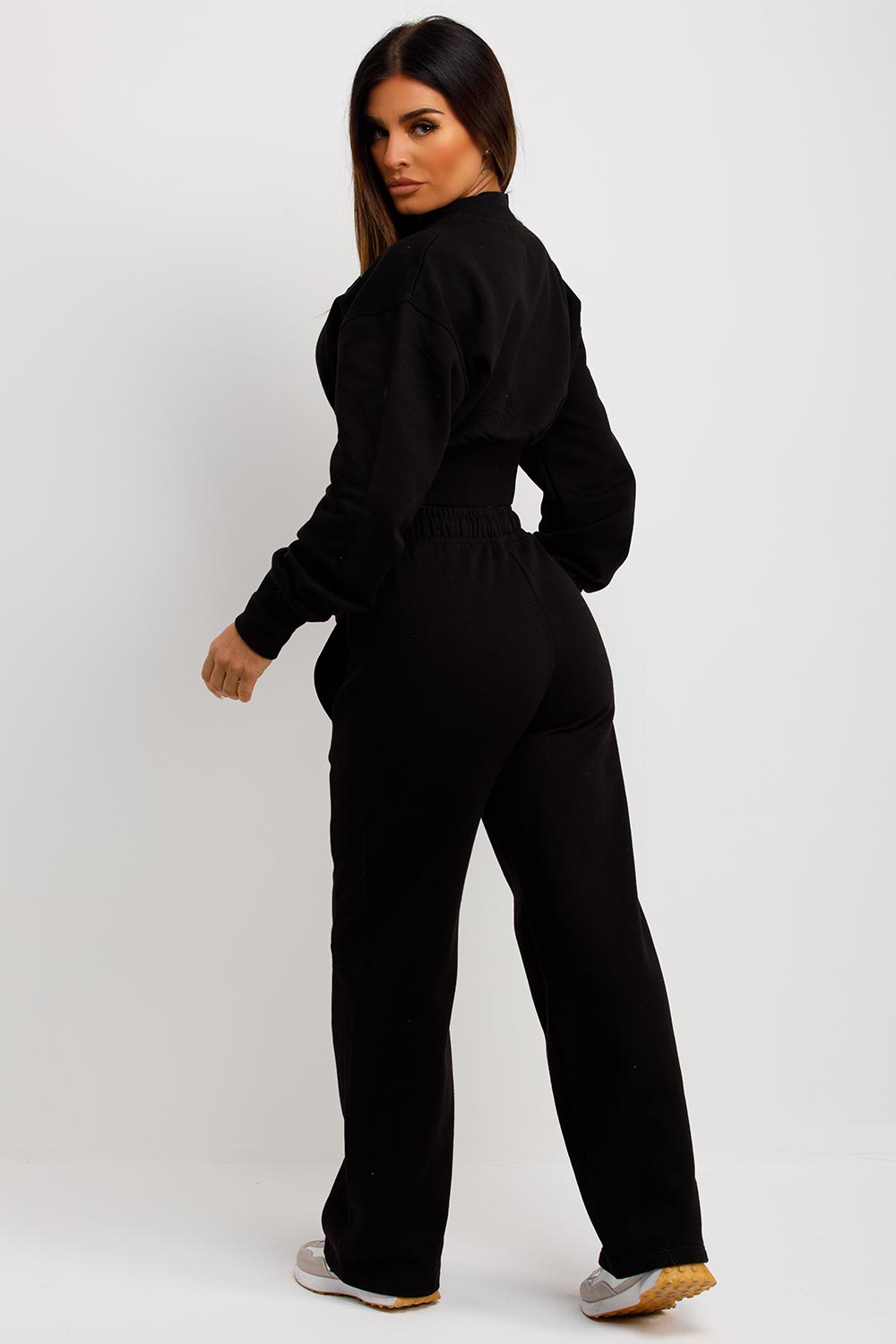 womens crop jacket and straight leg joggers co ord set
