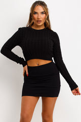 black long sleeve cable knit jumper womens knitwear