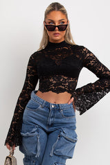 womens flare long sleeve lace top going out summer holiday outfit