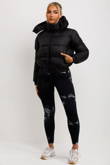 womens black padded puffer jacket with hood