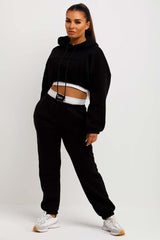 womens crop black tracksuit with hood