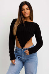 womens black knitted jumper with dip hem