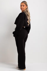 womens wide leg seam detail joggers and sweatshirt tracksuit co ord set