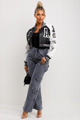 womens faux leather crop bomber jacket