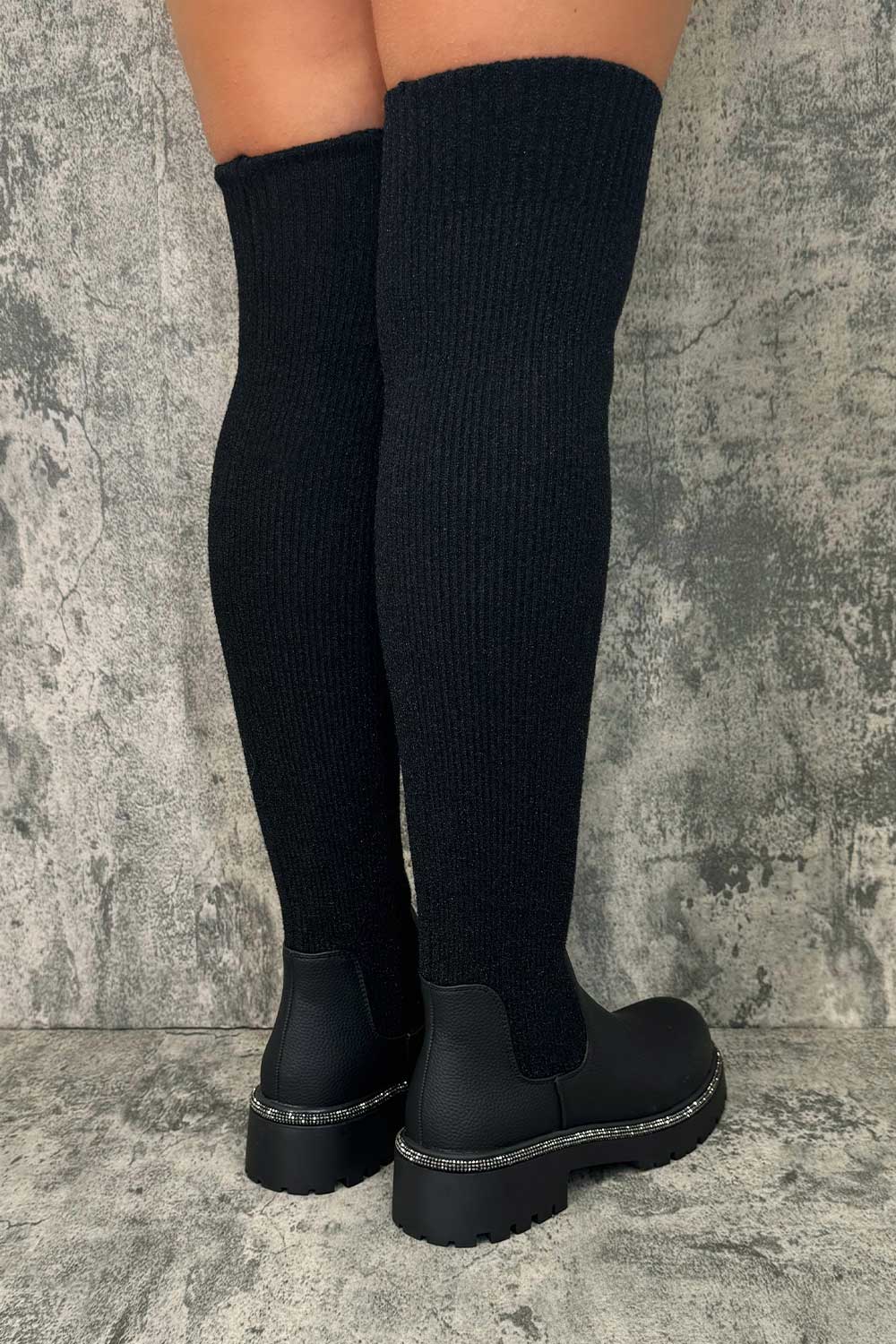 over the knee sock boots black