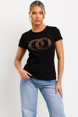 black t shirt with diamante rings