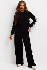 long sleeve top and wide leg trousers two piece loungewear set with side stripe womens tracksuit co ord