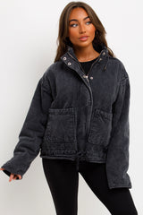 zara womens long sleeve quilted padded jacket with front pockets styledup