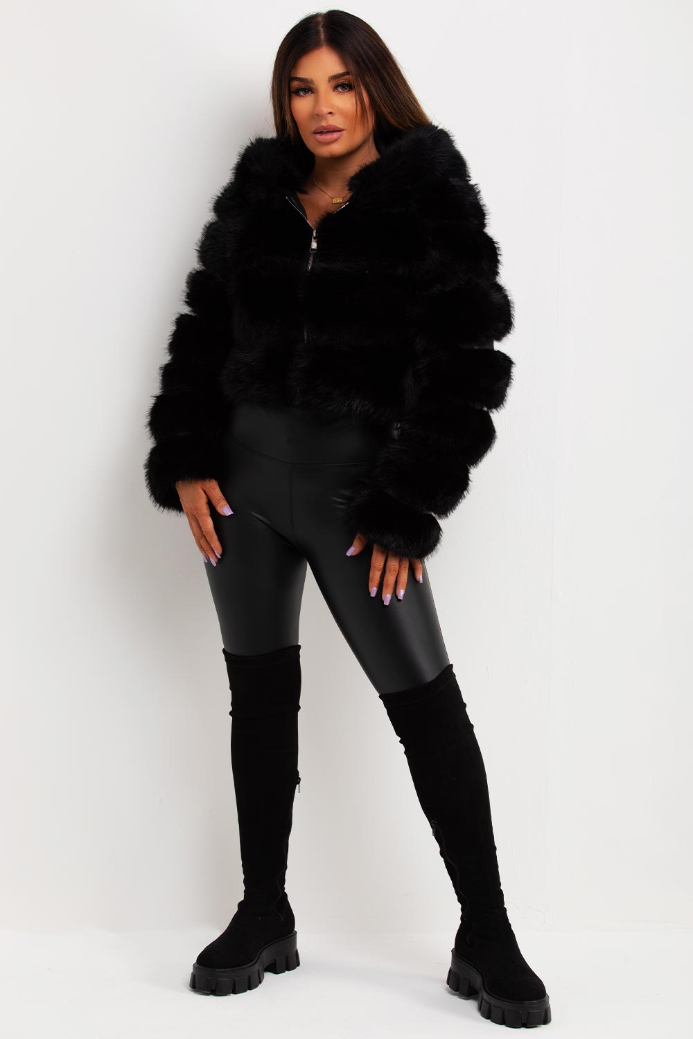 short faux fur hooded coat womens uk styledup fashion