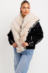 womens faux fur padded puffer coat