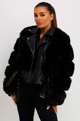 faux leather faux fur aviator jacket cropped