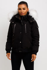 womens moose knuckle canada fur hood bomber jacket