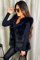 black fur gilet with hood womens