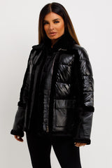 faux fur faux suede shiny jacket womens outerwear