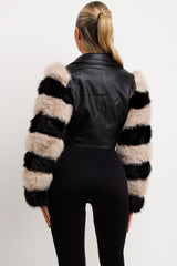 faux fur sleeve faux leather crop aviator jacket styledup