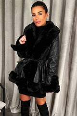 faux fur faux leather jacket with belt