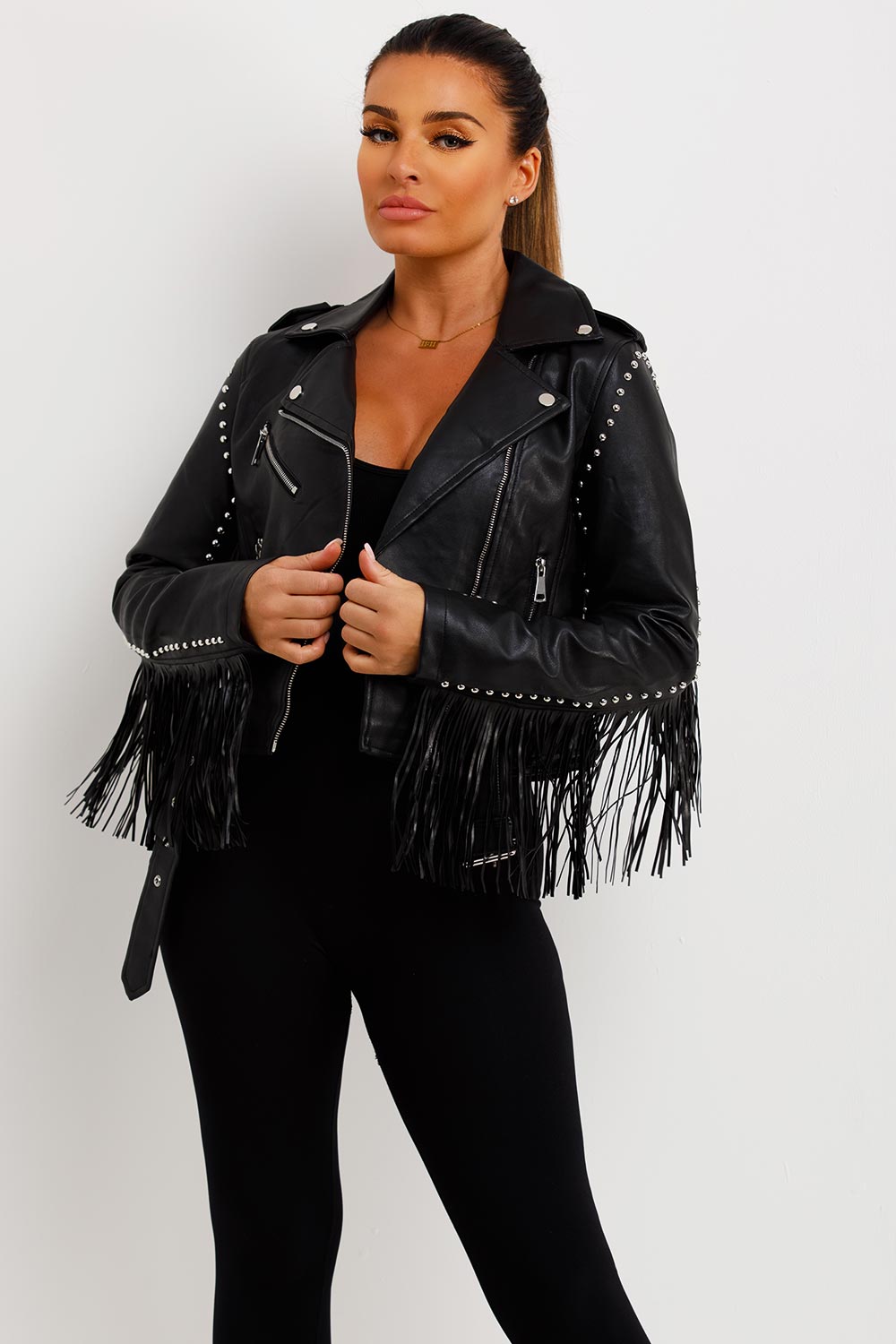 womens faux leather biker jacket black