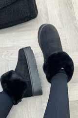 womens platform boots with faux fur trim and lining
