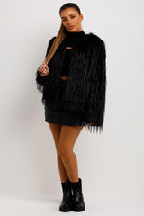womens shaggy fur jacket black