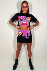 neon graphic crop t shirt and mini bodycon skirt two piece set