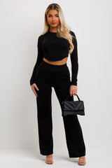 womens straight leg trousers and long sleeve corset top co ord