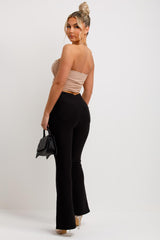 high waisted black flared trousers womens