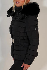 womens faux fur hooded padded puffer jacket styledup uk