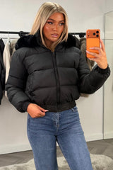 zara womens faux fur hooded padded winter jacket styledup uk