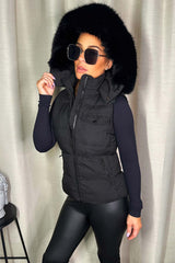 puffer padded faux fur hood gilet