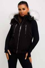 womens white faux fur hood gilet sleeve less jacket moose knuckles canada