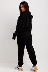 womens black oversized hoodie and joggers co ord set lovely club graphic print