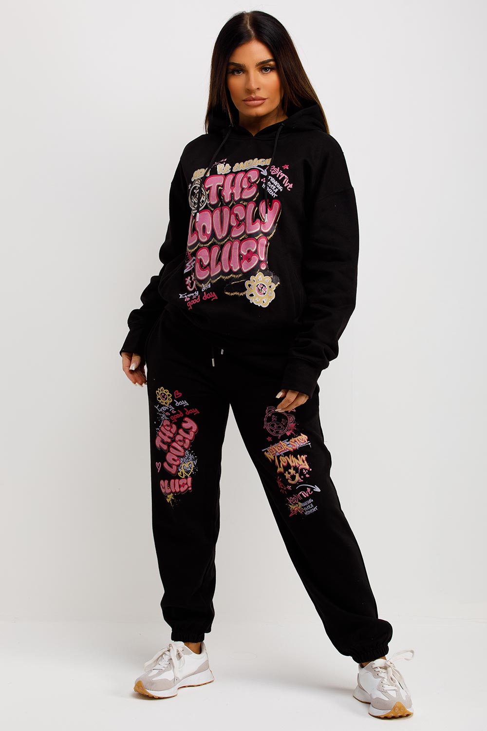 womens black tracksuit lovely club graphic print